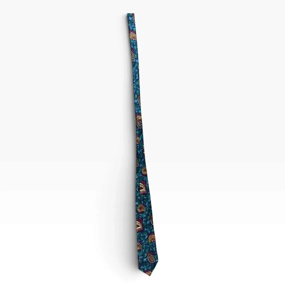 Ermenegildo Zegna Silk Tie Green Blue Paisley Checkered Made Italy Wide Lawyer